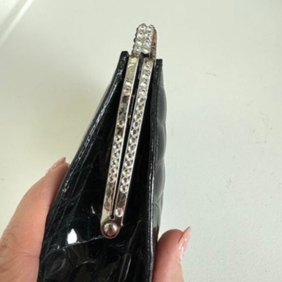 Isabella Adams New York Black Patent Crystal Embellished Evening Clutch - Picture 9 of 9